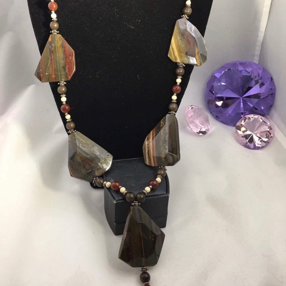 Hand Crafted Jewelry - HANDCRAFTED UNIQUE Tiger Iron Gemstone Necklace